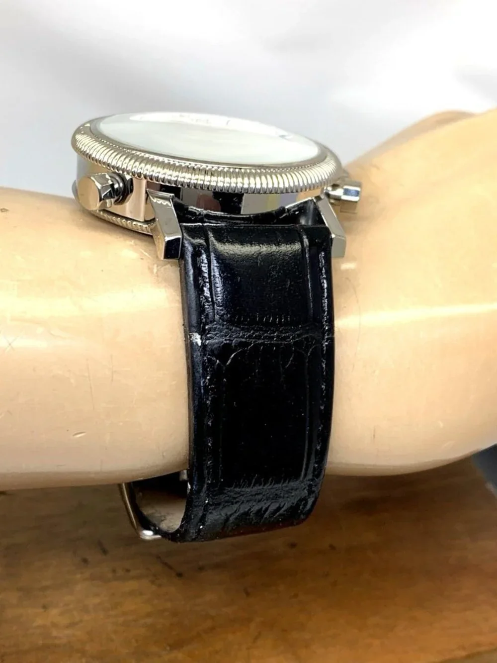 L&F Mechanik Men's Watch Automatic White Dial Con Edge Case Black Leather 43mm